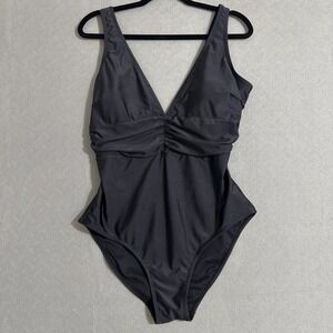 Women's Swimsuit One Piece Size 14 Black Deep V Flattering Cut Your Best Look